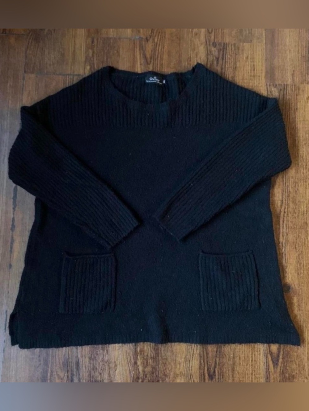 Y2K Vintage Guilty Black Ribbed Knit Pocket Sweater - Large